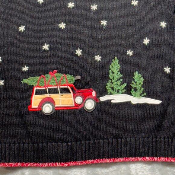 Coldwater Creek Vintage Black Zip Up Christmas Holiday Cardigan Sweater Women SS - Picture 5 of 7